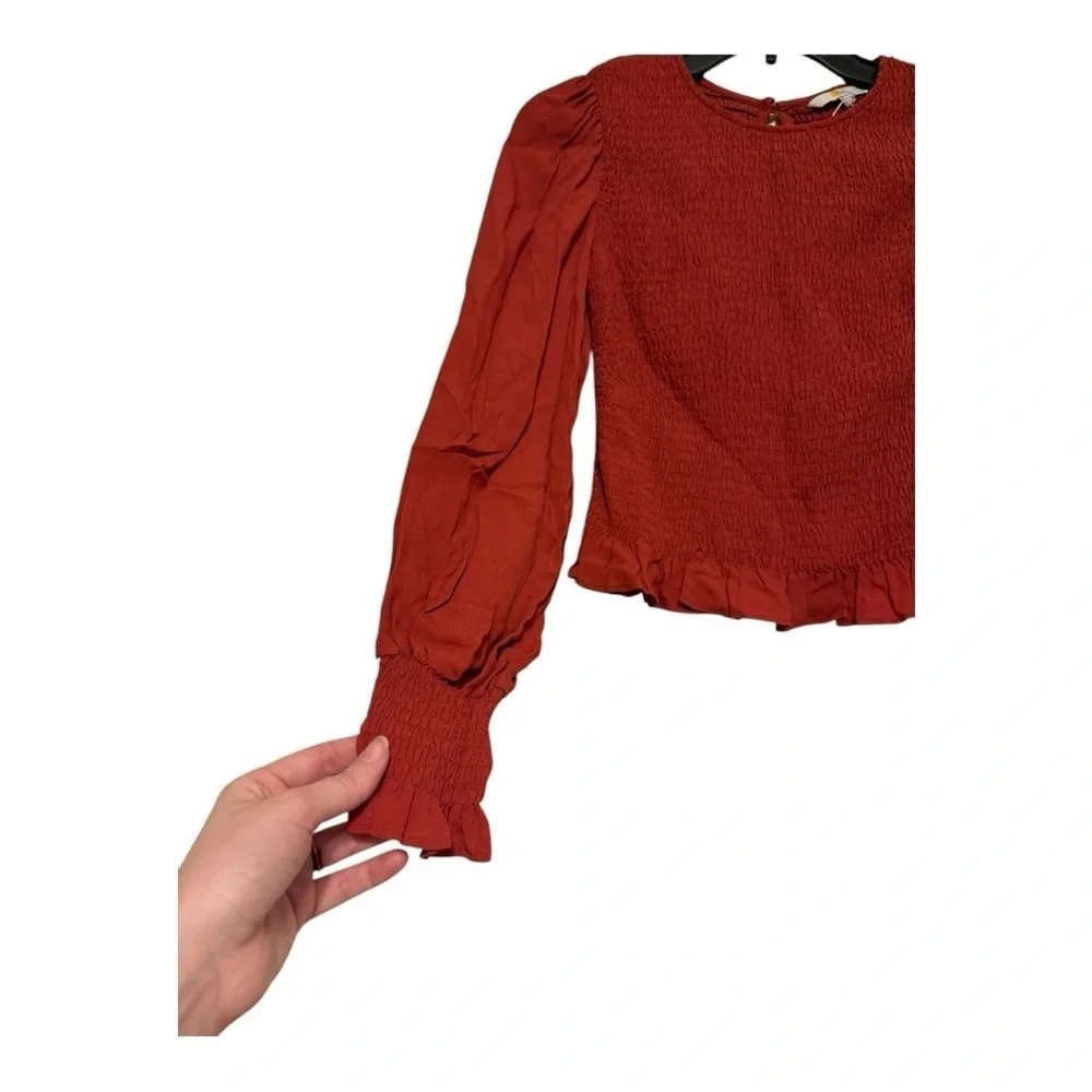 Boden Smocked Bodice Long Sleeve Blouse Burnt Orange Size US 2